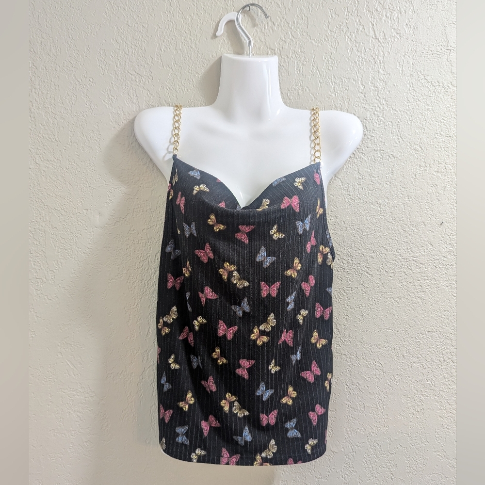Gold chain strap butterfly tank top
